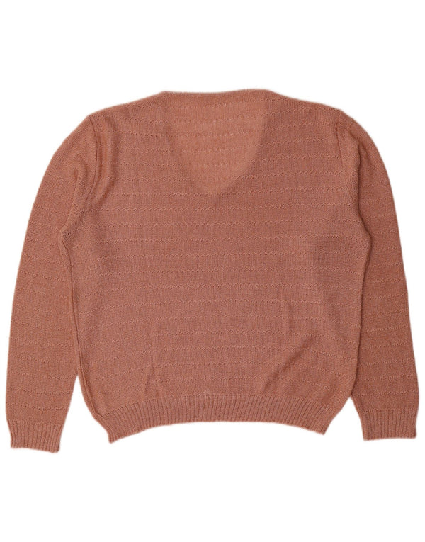 Sweter damski w stylu vintage z dekoltem w kształcie litery V, UK 16, w duże różowe paski