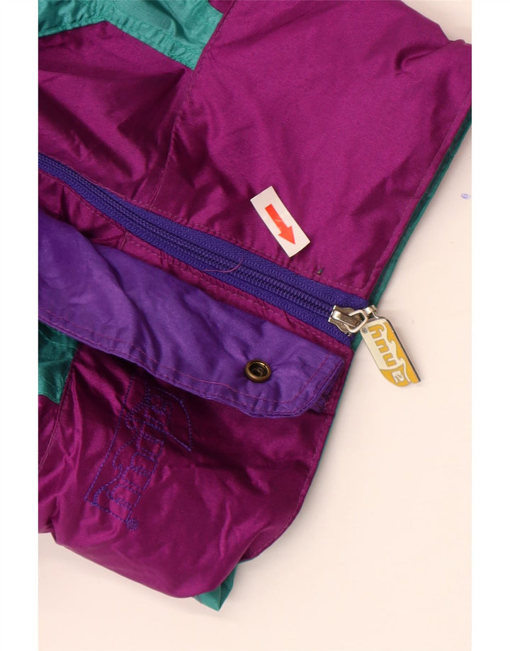 Męska kurtka przeciwdeszczowa Vintage UK 44 2XL Fioletowy nylon z blokami kolorów