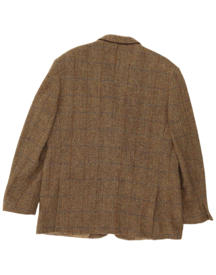 HARRIS TWEED Męska marynarka zapinana na 2 guziki UK 44 2XL Khaki Wełna w kratę