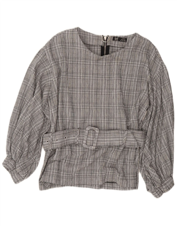 ZARA Womens Long Sleeve Blouse Top UK 16 Large Grey Check Cotton