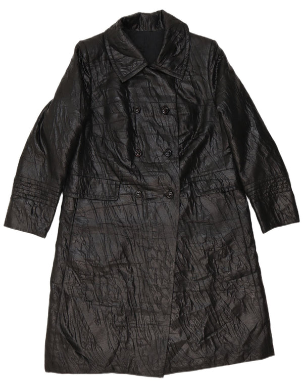 Vintage Womens Leather Coat UK 14 Medium Black