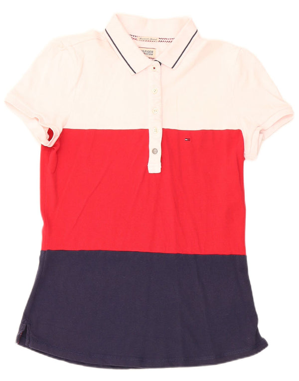 Damska koszulka polo Tommy Hilfiger UK 12, średnia, wielokolorowa, z blokami kolorów