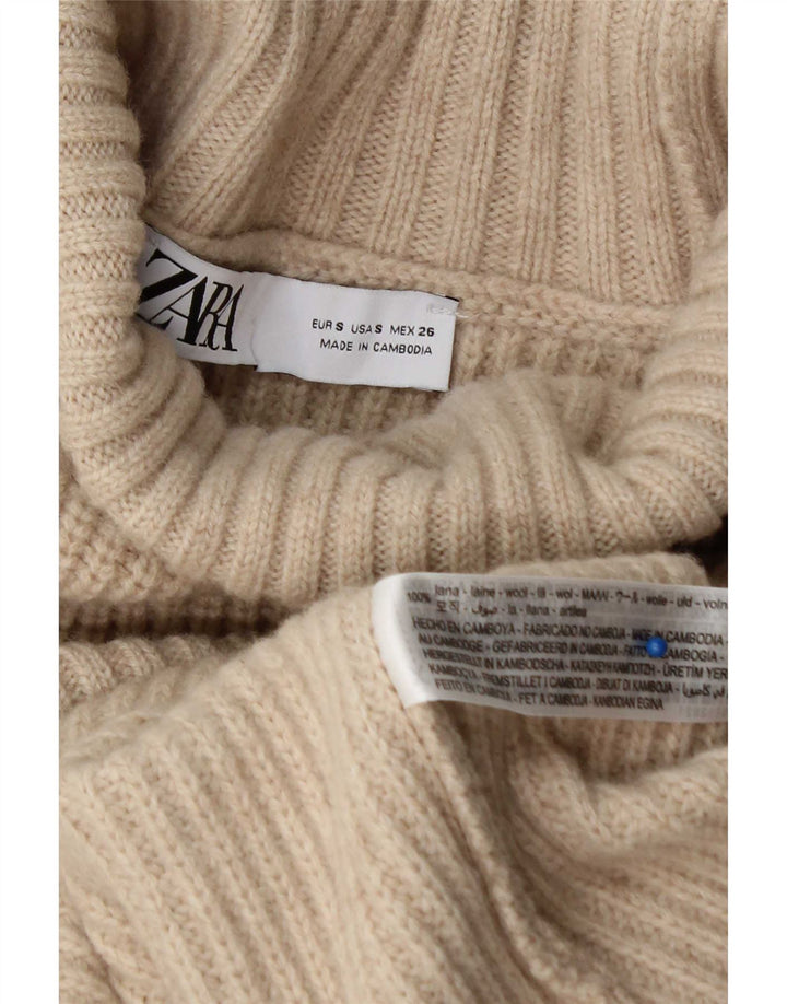 Damski sweter oversize z golfem Zara UK 10 Small Beżowa wełna