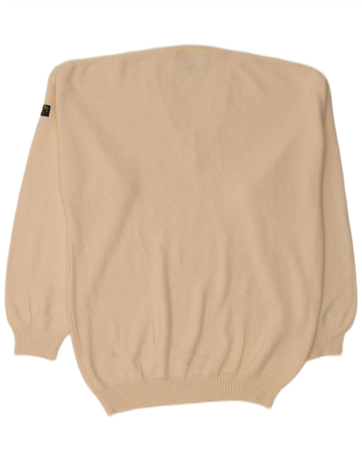 Męski sweter VINTAGE z dekoltem w szpic, duży, beżowy, bawełniany