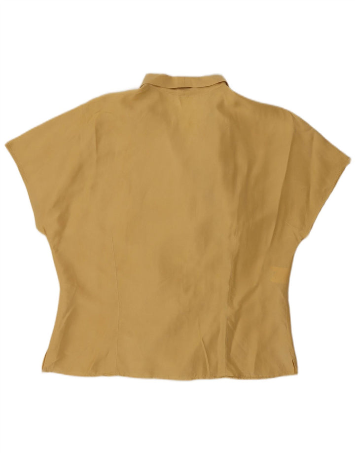 Bluzka damska z krótkim rękawem w stylu vintage, UK 16, duża, żółta, jedwabna