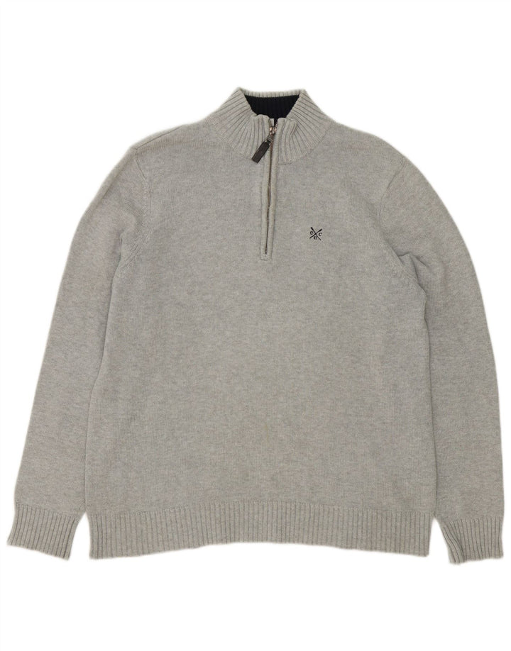 Crew Clothing Męski sweter z zamkiem błyskawicznym, średnioszary, bawełniany