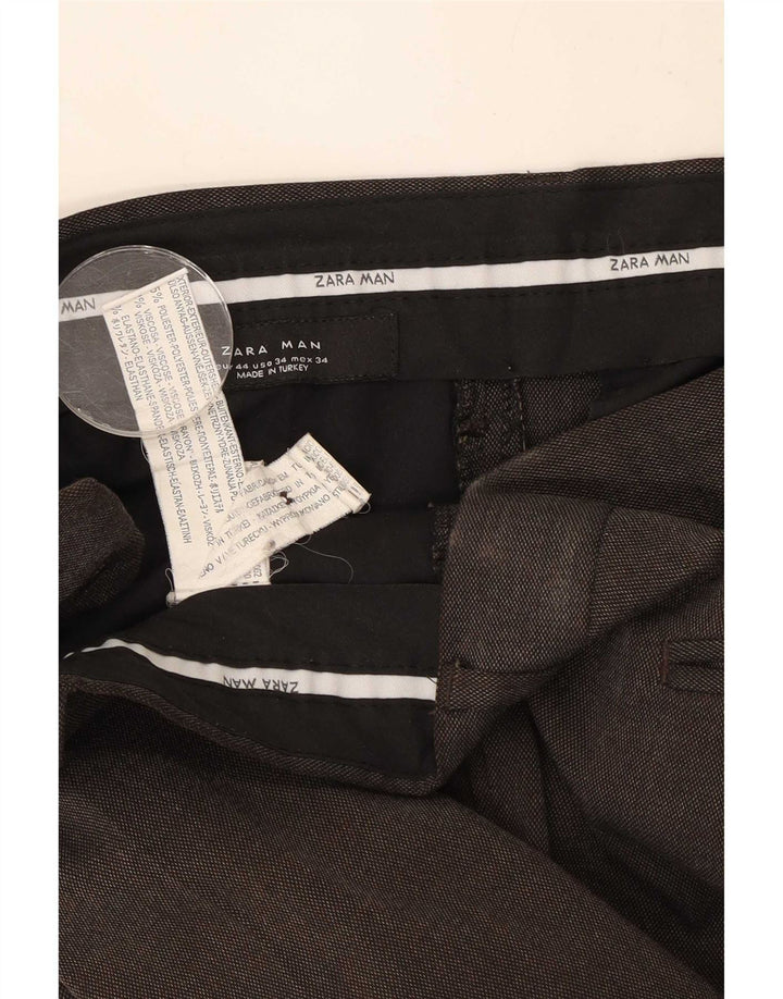 Męskie proste spodnie garniturowe Zara EU 44 Large W34 L33 Brązowy poliester