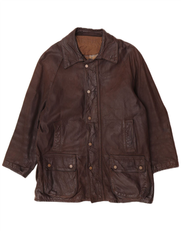 Vintage męska kurtka skórzana o luźnym kroju UK 36 Small Brown