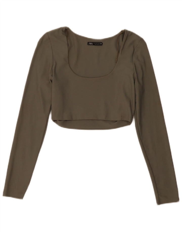 Damski krótki top Zara z długim rękawem, UK 14, duży, khaki, poliamid