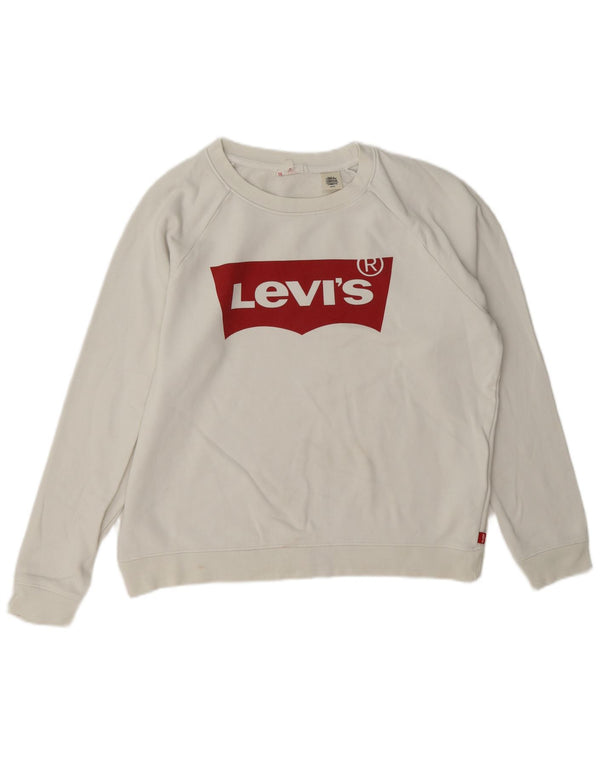 Damski sweter oversize Levi's z grafiką UK 10, mały, biały, bawełniany