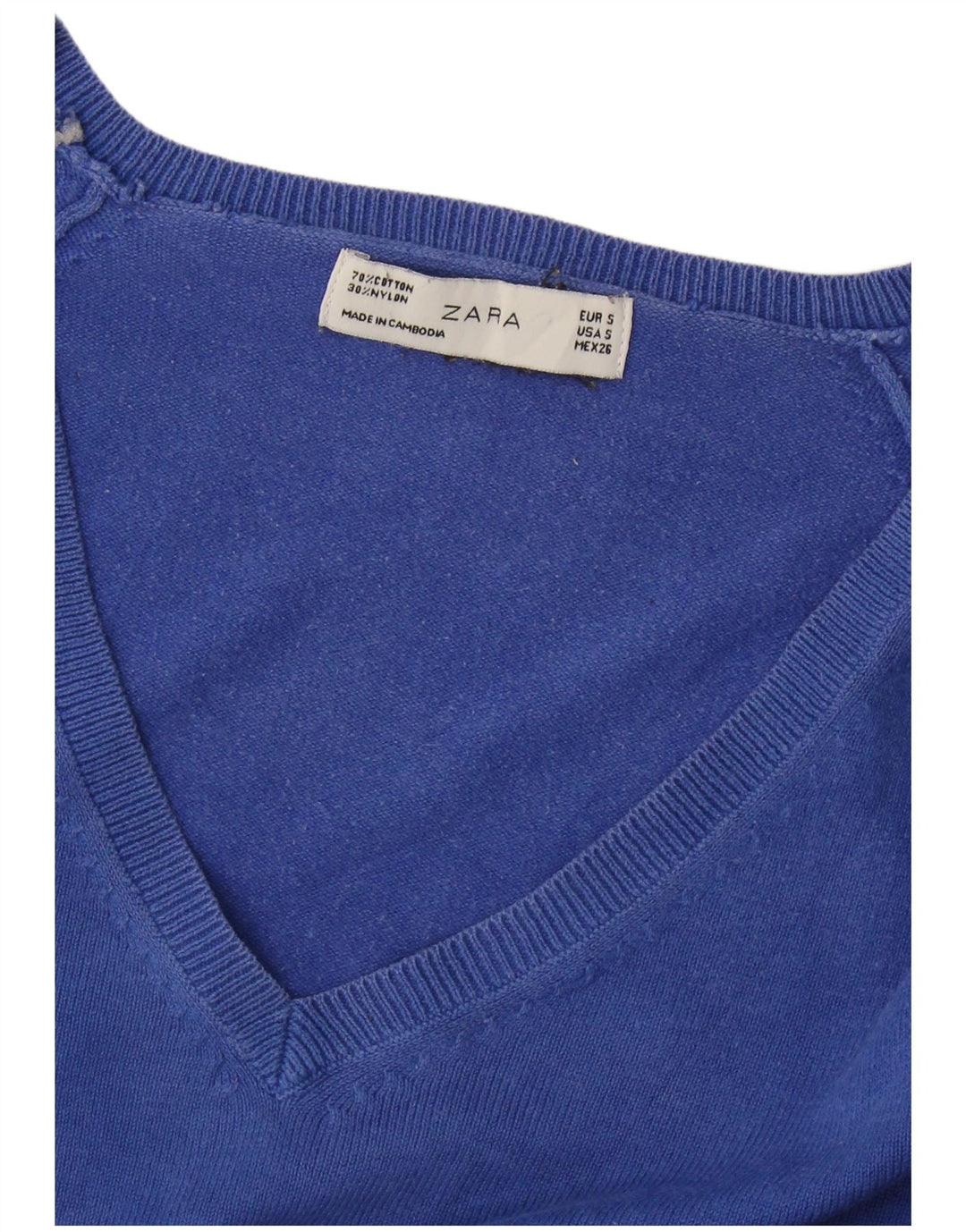 Sweter damski Zara z dekoltem w kształcie litery V, UK 10, mały niebieski