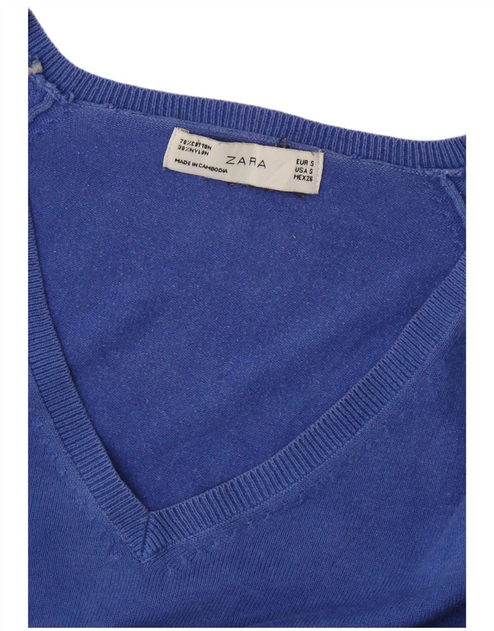 Sweter damski Zara z dekoltem w kształcie litery V, UK 10, mały niebieski