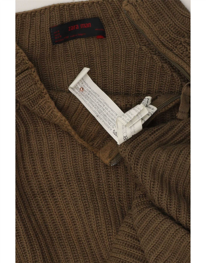 Męski sweter Zara z zamkiem błyskawicznym, średnia bawełna khaki