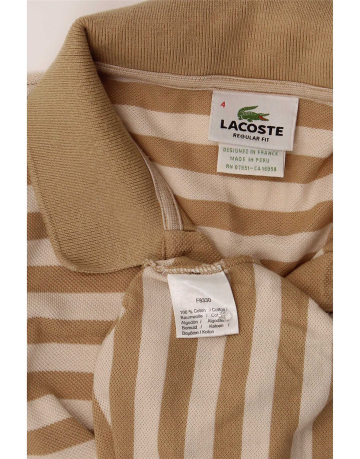 Męska koszulka polo Lacoste, rozmiar 4, bawełniana w średnie brązowe paski