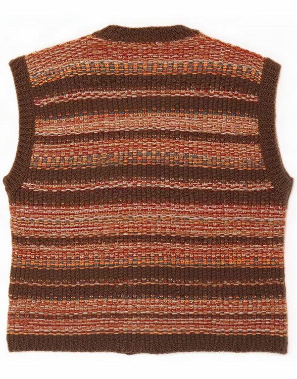Vintage damski sweter rozpinany bez rękawów UK 10 w małe brązowe paski  Opis produktu  Rozmiar etykiety: