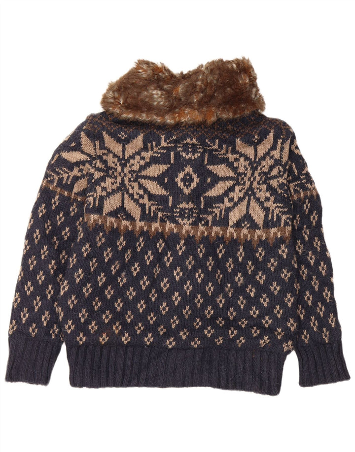 Zara Męski sweter rozpinany, średni granatowy, akryl Fair Isle