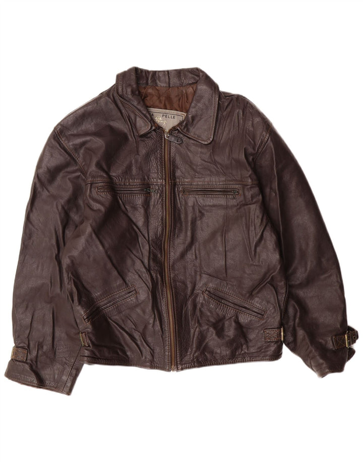 Męska kurtka skórzana VINTAGE UK 42 XL Brązowa skóra