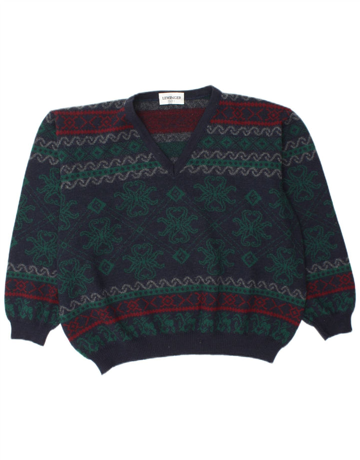 Sweter damski LEWINGER z dekoltem w kształcie litery V UK 20 2XL granatowy Fair Isle