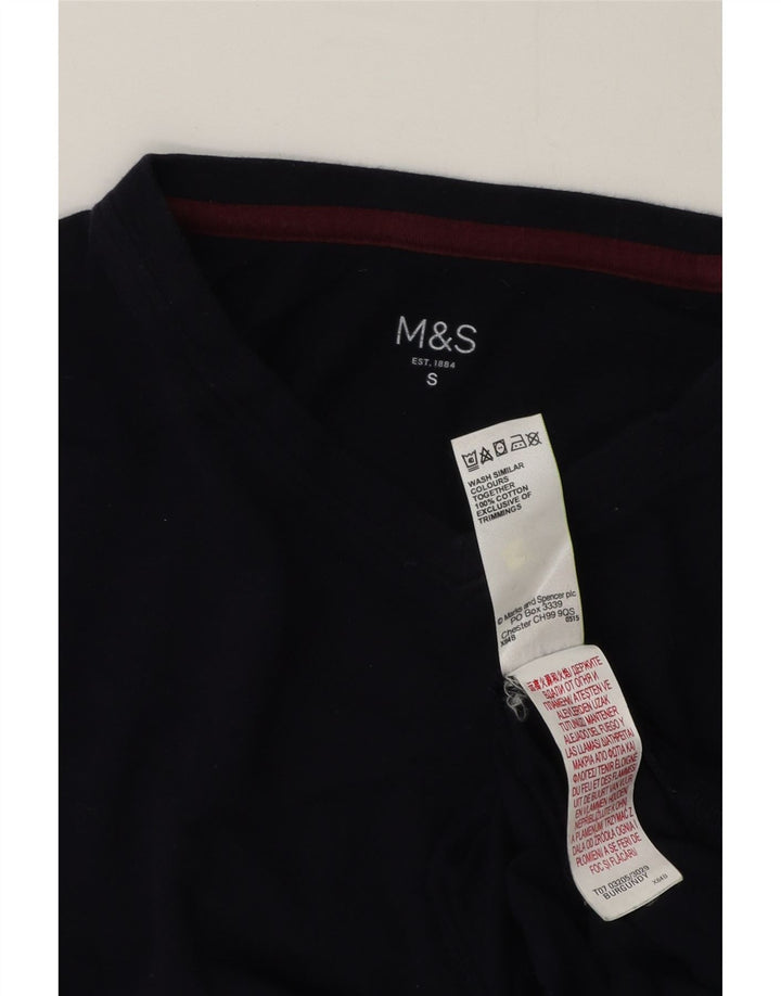 MARKS & SPENCER Męski top z długim rękawem, mały, granatowy, bawełniany