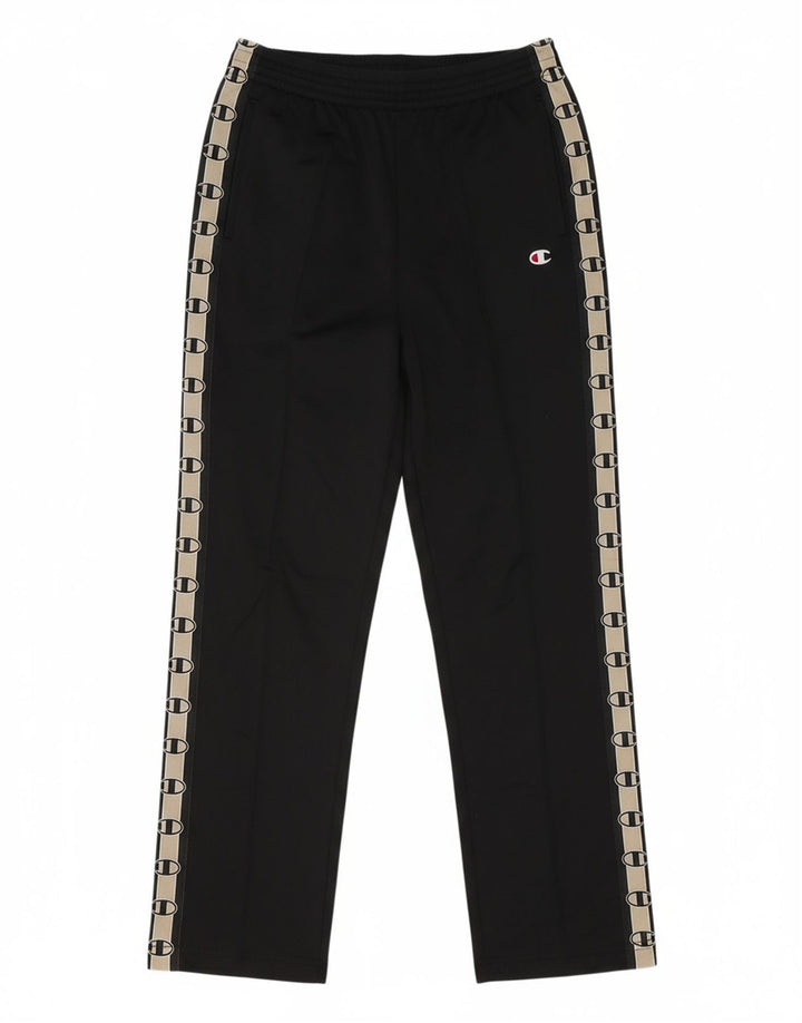 CHAMPION Mens Graphic Tracksuit Trousers Small Black Polyester