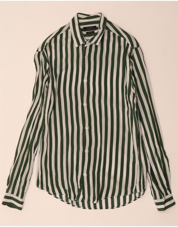 Męska koszula slim fit ZARA w małe zielone paski z wiskozy