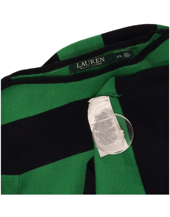 RALPH LAUREN Damski sweter z dekoltem w łódkę UK 6 XS, bawełniany w zielone paski