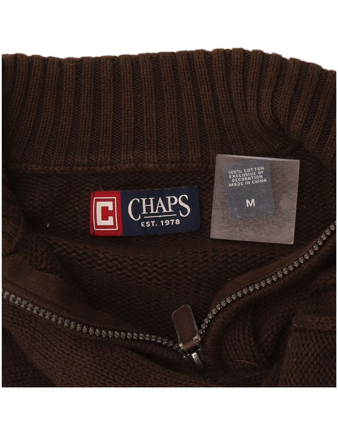 Męski sweter zapinany na zamek Chaps, bawełniany, średniobrązowy