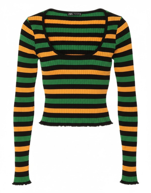 Damski krótki top Zara UK 12, średnie, wielokolorowe paski