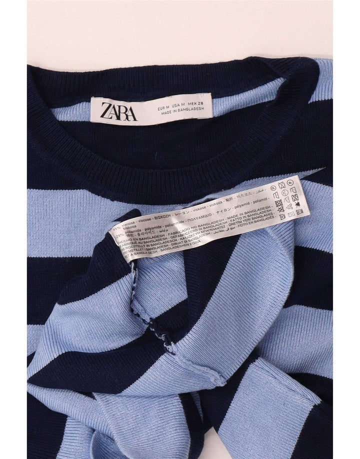 Damski krótki top Zara UK 12, wiskoza w średnie niebieskie paski