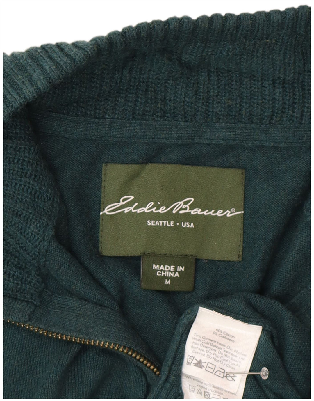 Męski sweter zapinany na zamek Eddie Bauer, średniozielony, bawełniany