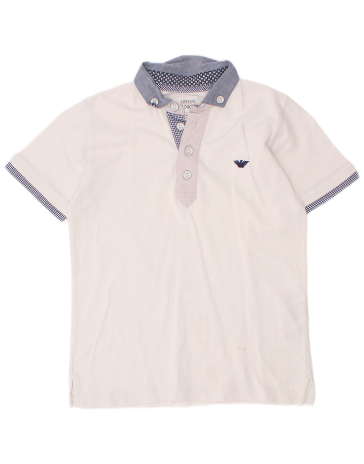 Chłopięca koszulka polo Armani Junior 7-8 lat, biała, bawełniana w bloki kolorów
