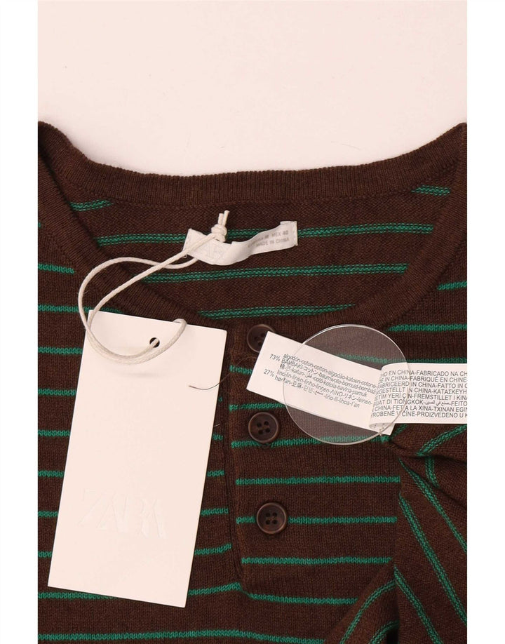 T-shirt męski Zara, bawełniany, w średnie brązowe paski