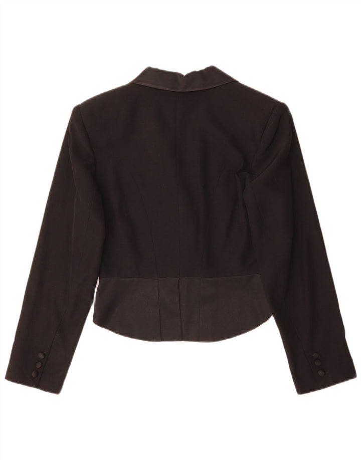 Vintage damska asymetryczna marynarka zapinana na 3 guziki EU 36 Mały czarny octan