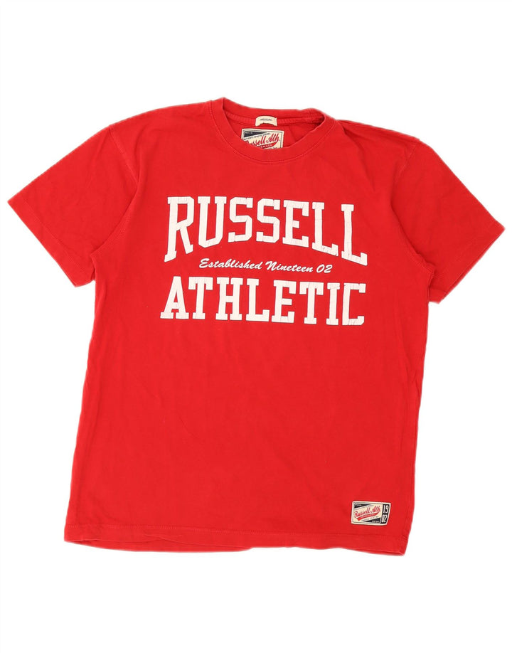 Męska koszulka z grafiką Russell Athletic Top, bawełniana, w kolorze średnio czerwonym