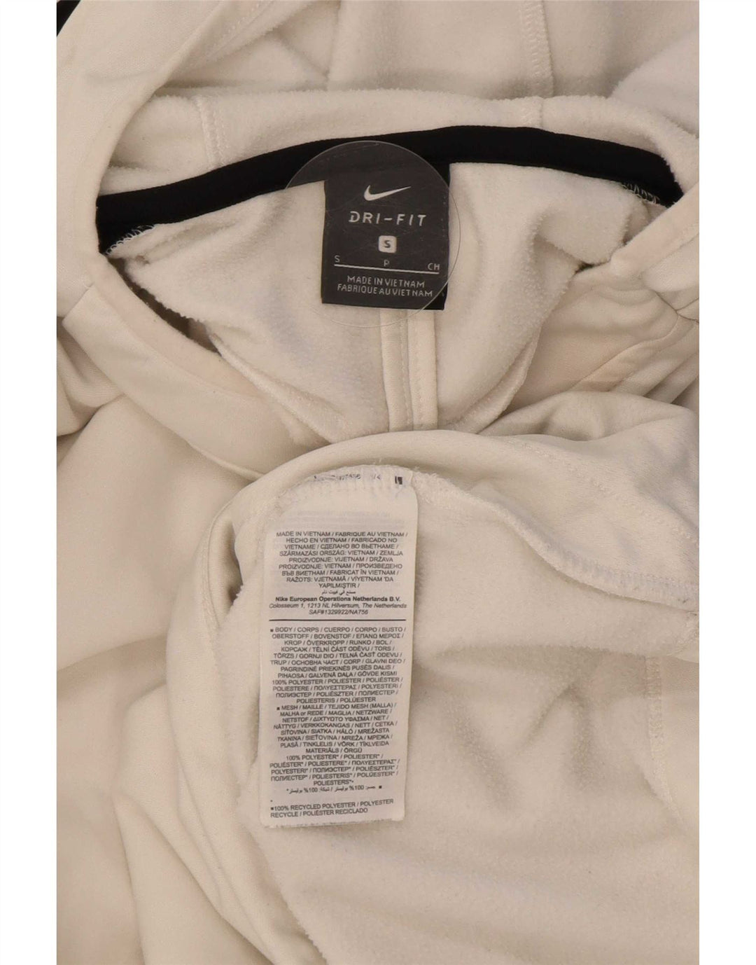 Męska bluza z kapturem Nike Dri Fit, mała, biała, poliestrowa z blokami kolorów