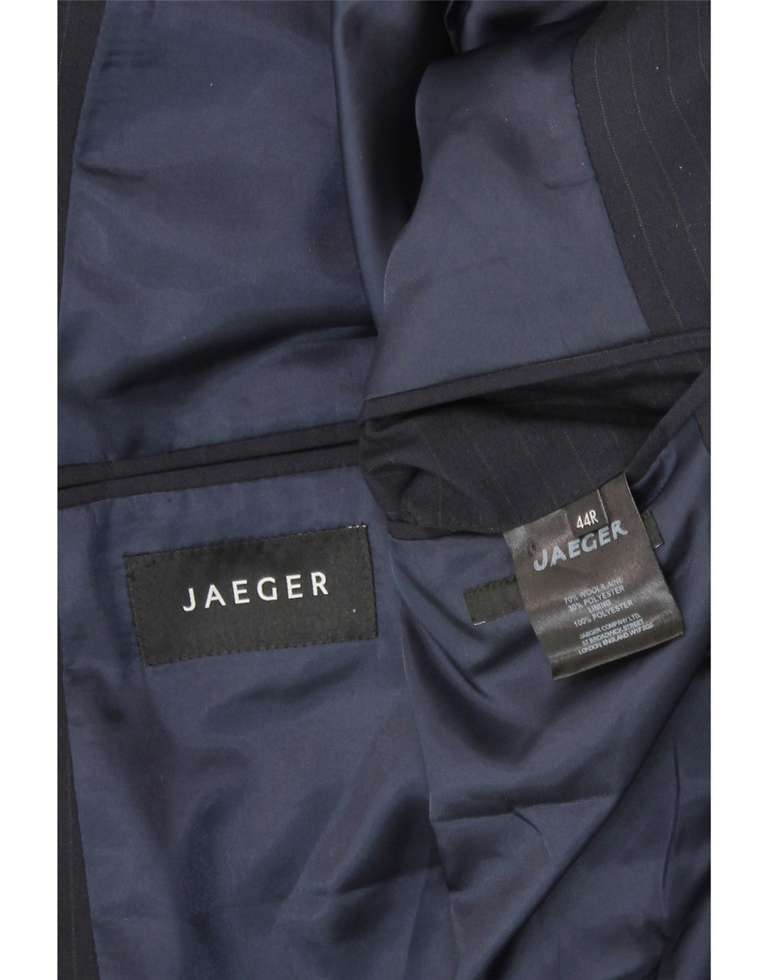 JAEGER Męska marynarka zapinana na 2 guziki UK 44 2XL Granatowa, wełniana w prążki