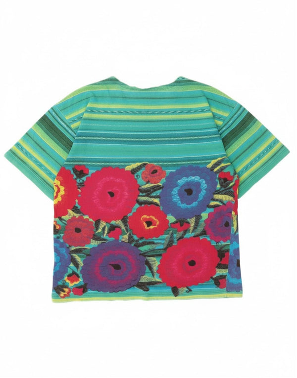 Damska koszulka z grafiką Stefanel Top UK 16, duża, zielona bawełna w kwiaty