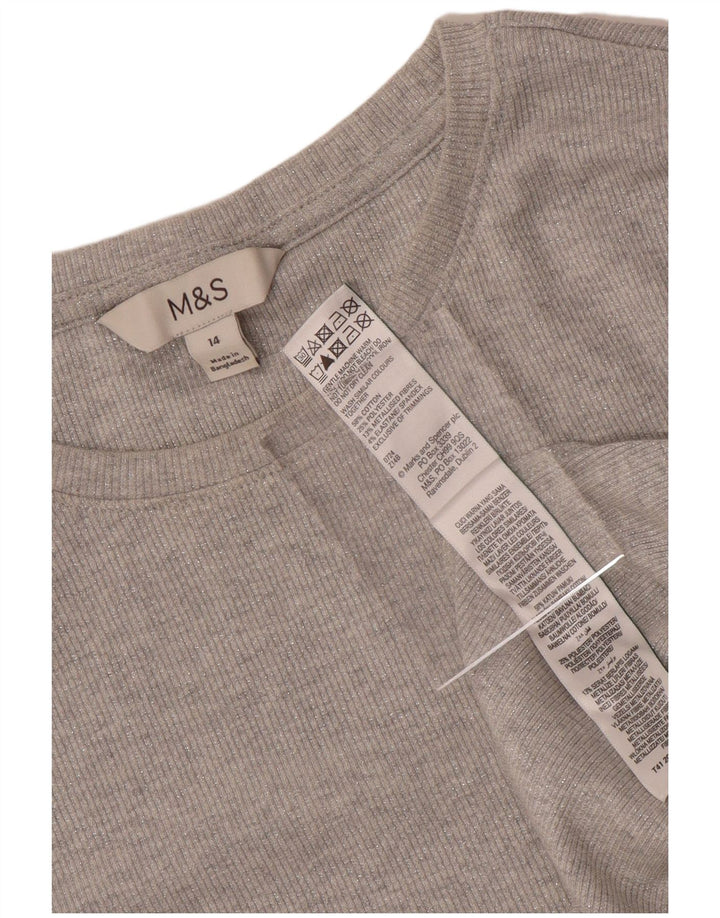 Marks & Spencer Damski top z długim rękawem, UK 14, średnioszary, bawełniany