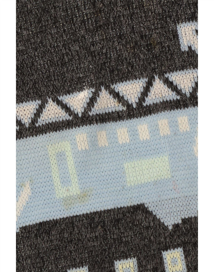 Vintage męski sweter z wycięciem pod szyją, duży, szary, geometryczny