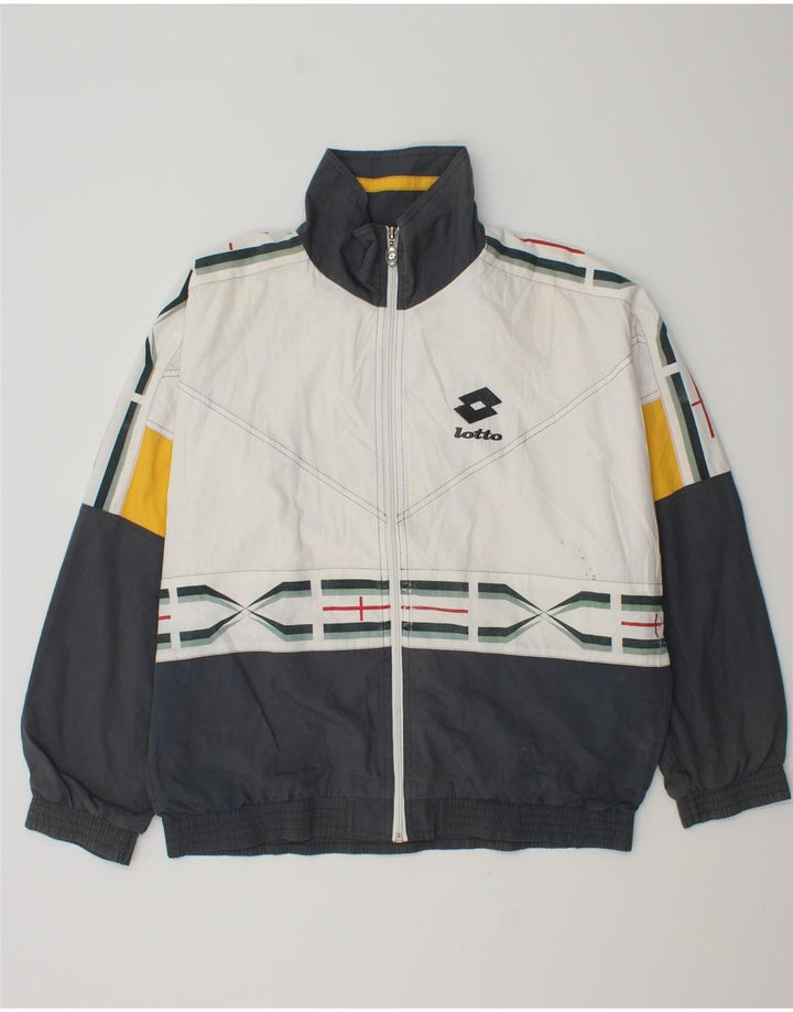Męska kurtka dresowa LOTTO o luźnym kroju z grafiką, mała, biała, z blokami kolorów