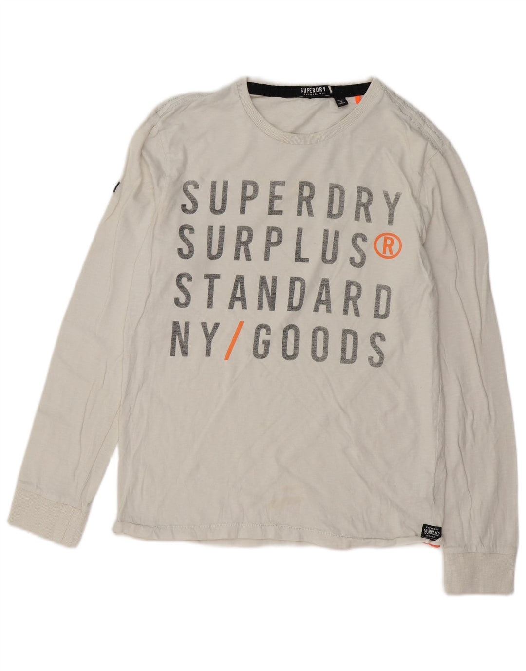 SUPERDRY Męski graficzny top z długim rękawem, duży, biały, bawełniany