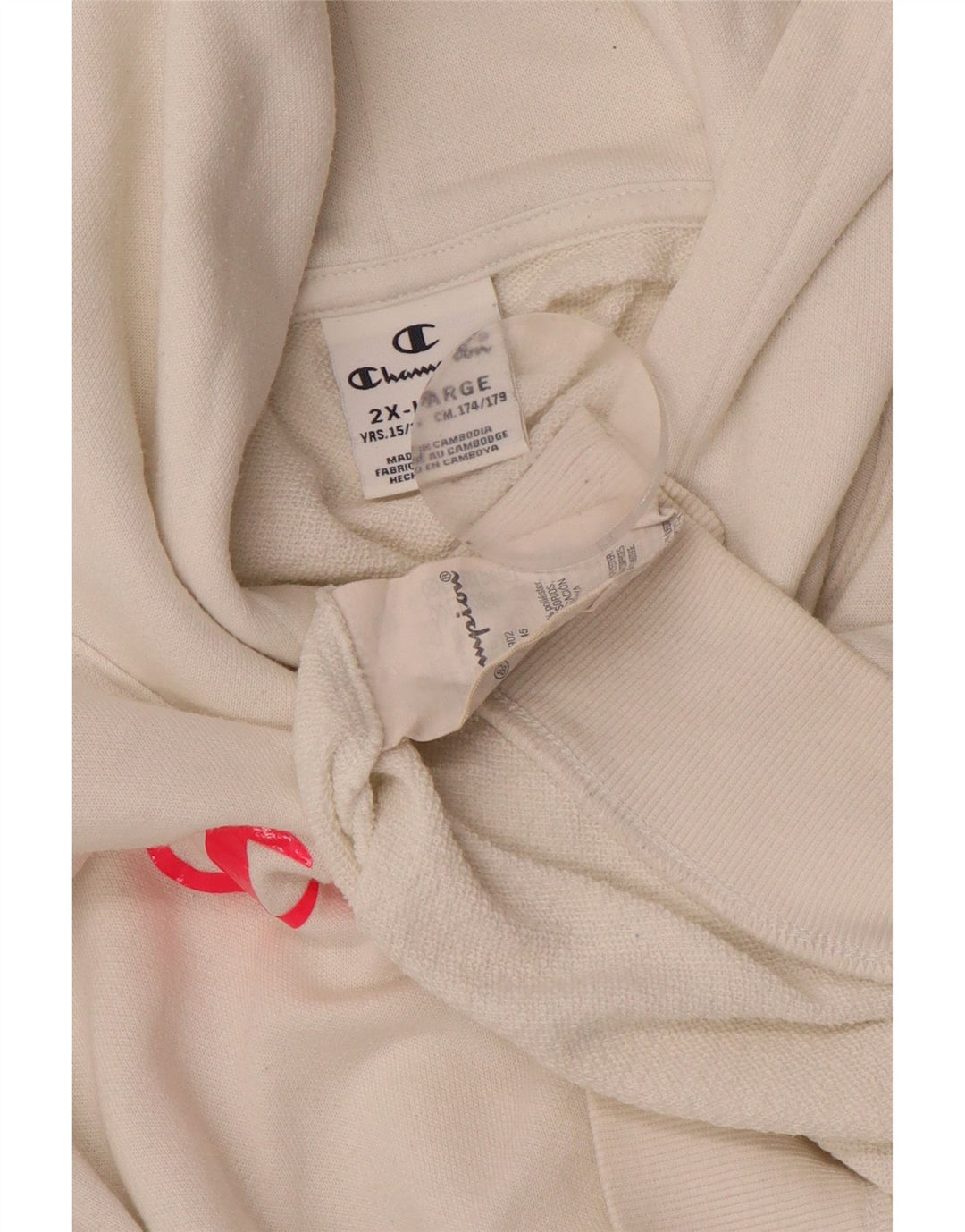 Dziewczęca bluza z kapturem CHAMPION z grafiką, 15-16 lat, 2XL w kolorze złamanej bieli, bawełniana