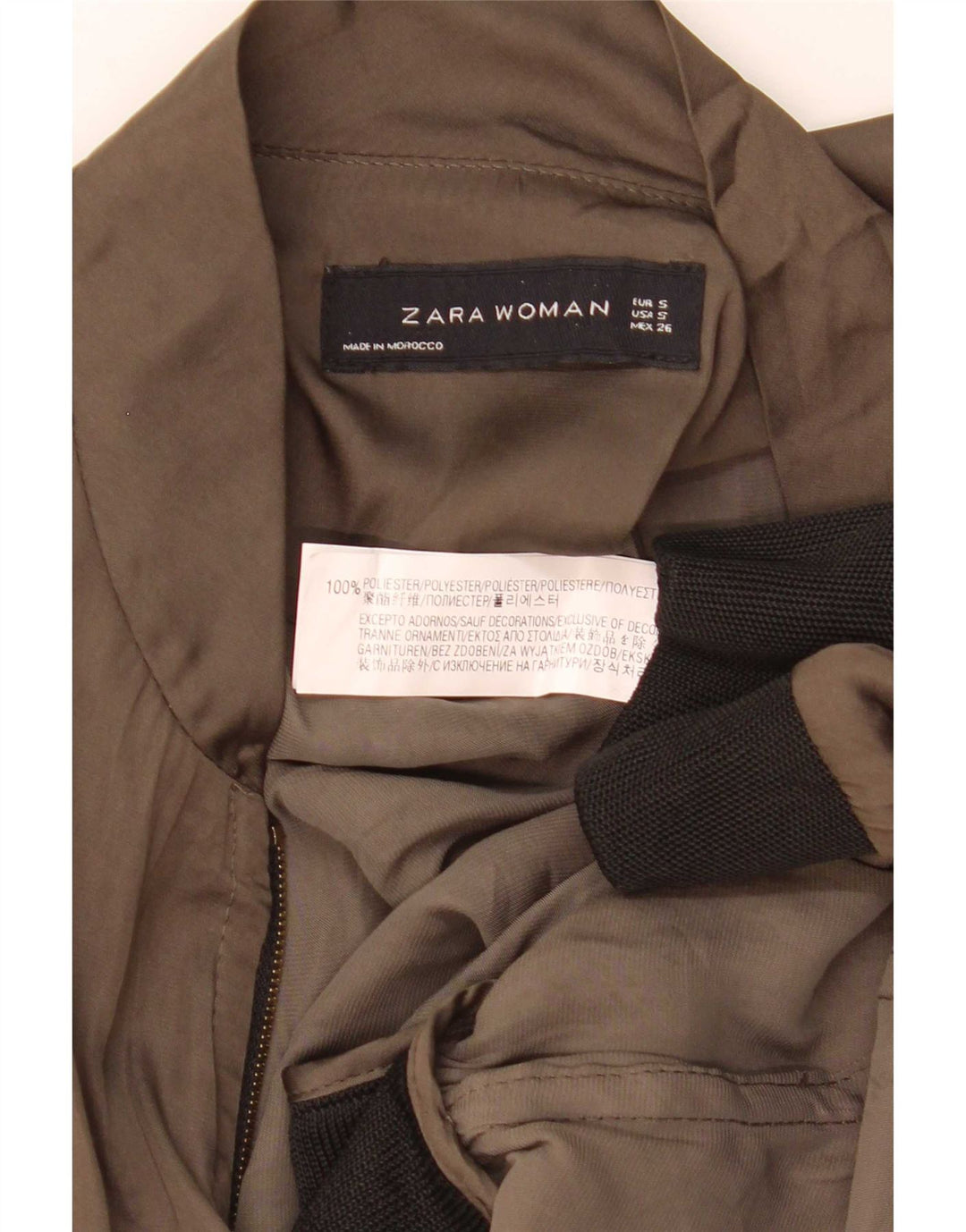 Damska kurtka bomberka oversize Zara UK 10, mała, khaki, poliester z blokami kolorów