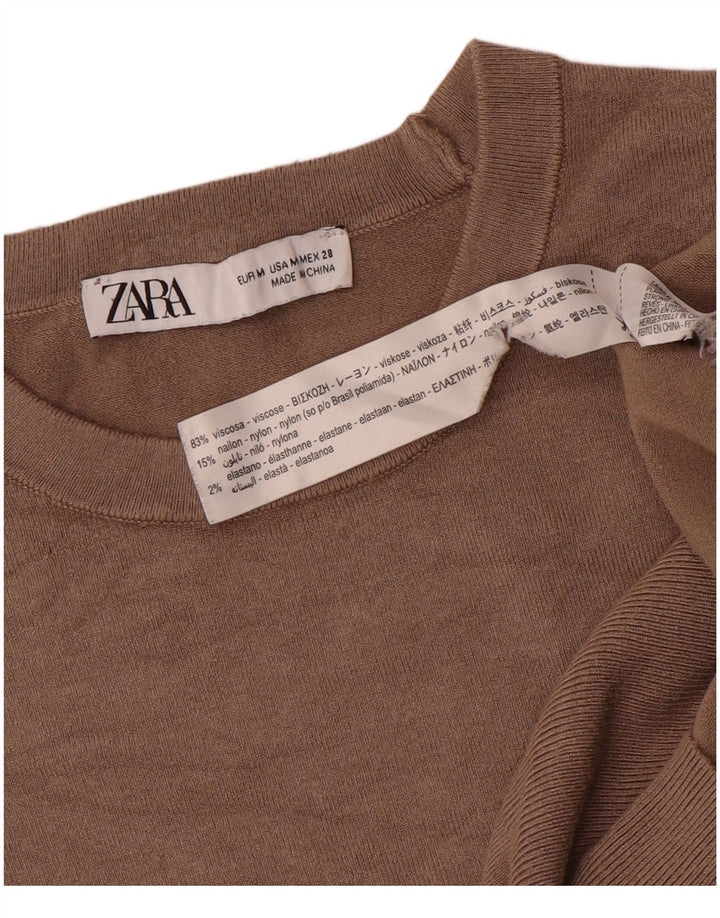 Damski sweter z okrągłym dekoltem Zara UK 12 Średni brązowy wiskoza