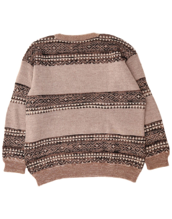 Vintage męski sweter z okrągłym dekoltem XL, szary, akryl Fair Isle