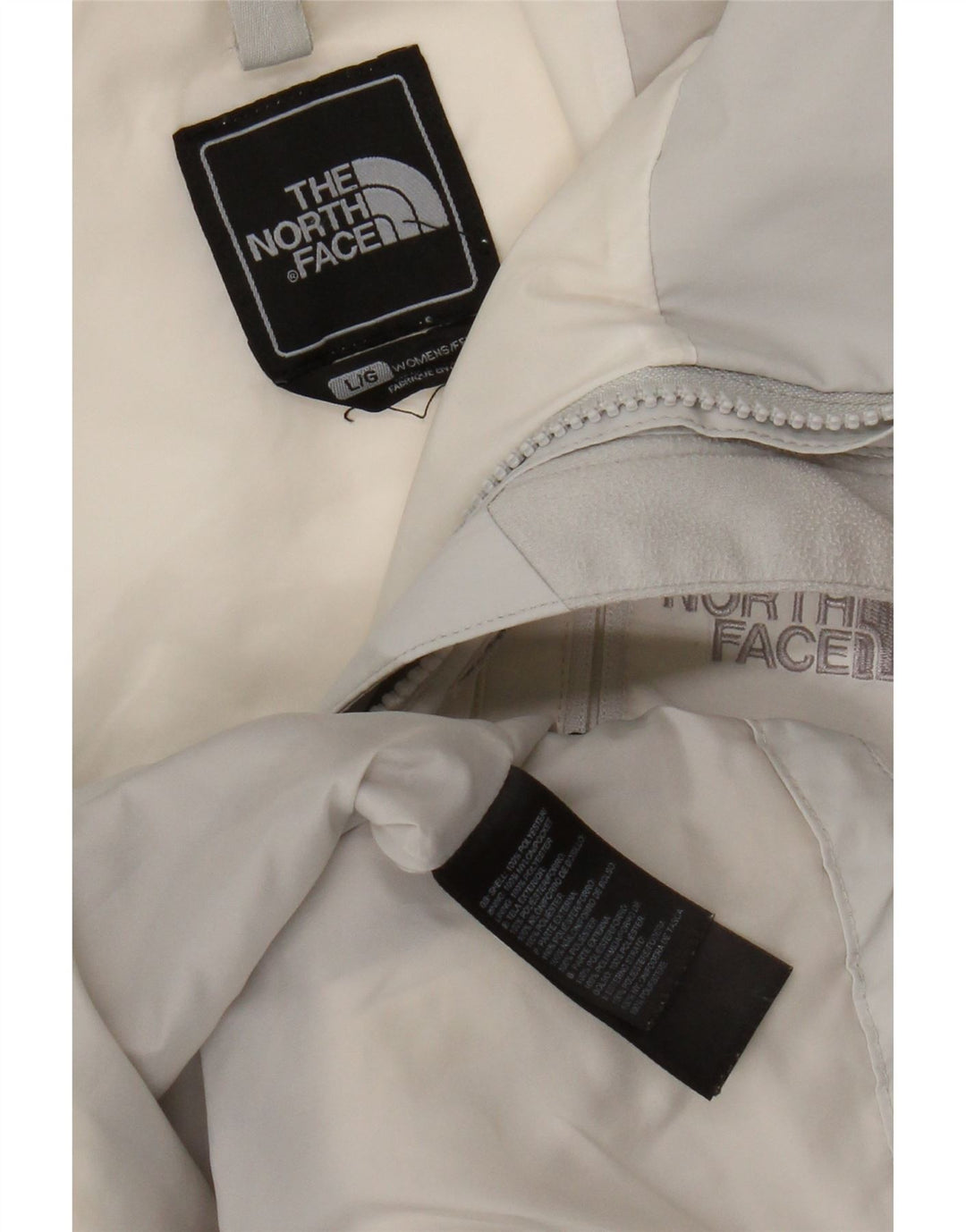 Damska kurtka przeciwdeszczowa The North Face UK 16, duża, biała, poliestrowa w bloki kolorów