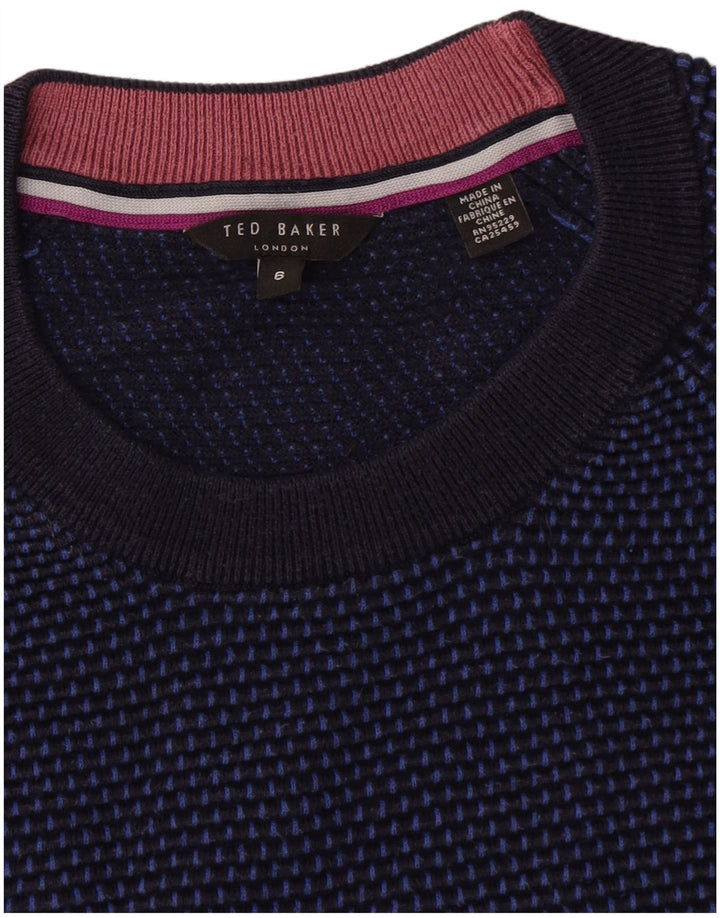 Męski sweter Ted Baker z okrągłym dekoltem, rozmiar 6 2XL, granatowy, z blokami kolorów