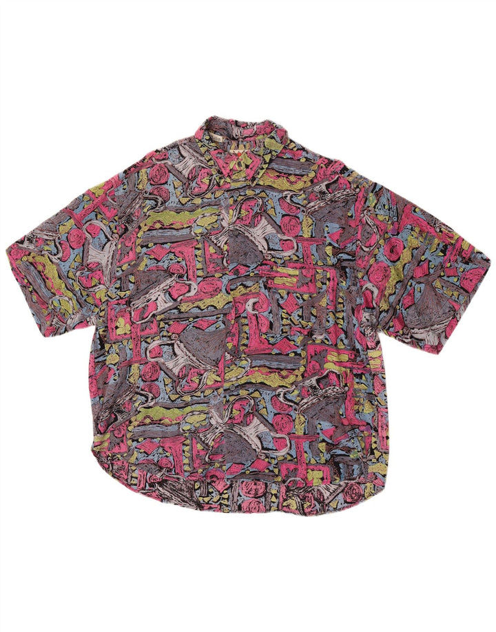 Męska koszula z krótkim rękawem w stylu vintage w abstrakcyjny wzór XL, wielobarwna wiskoza