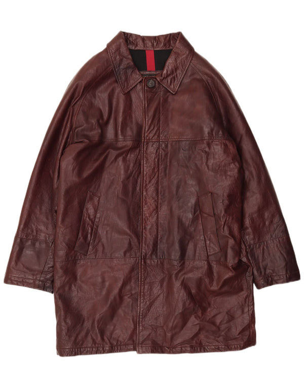 Damski płaszcz skórzany VINTAGE IT 54 2XL Burgundowa skóra