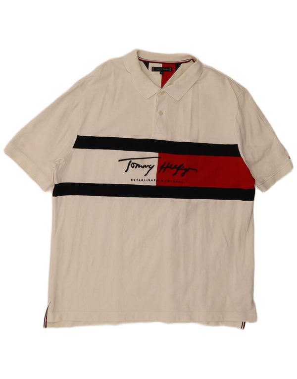 Męska koszulka polo Tommy Hilfiger z grafiką, 2XL, biała, bawełniana w bloki kolorów